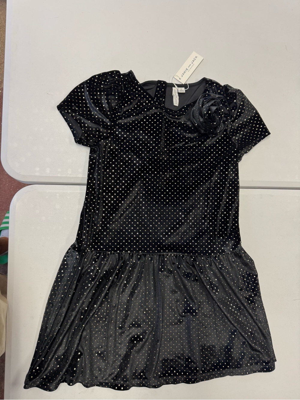 Janie and Jack Black Velvet Dot Dress with Rosette